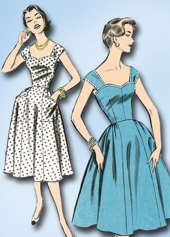 1950s Vintage Advance Sewing Pattern 8655 Misses Sweetheart Sun Dress Size 34 B
