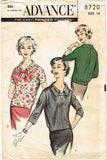 1950s Vintage Advance Sewing Pattern 8720 Misses Blouson Over Blouse Sz 14 34B