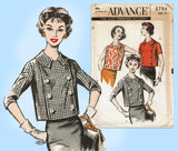 Advance 8786: 1950s Cute Uncut Misses Jacket Sz 34 Bust Vintage Sewing Pattern