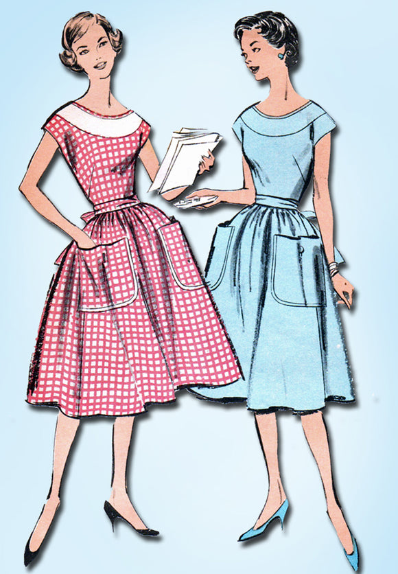 1950s Vintage Advance Sewing Pattern 8847 Uncut Misses Back Wrap Apron Dress 36B