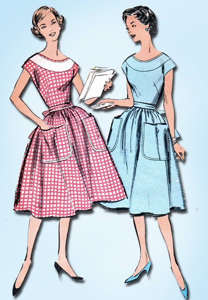1950s Vintage Advance Sewing Pattern 8847 Uncut Misses Back Wrap Apron Dress 36B