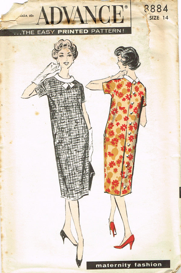 1950s Vintage Advance Sewing Pattern 8884 Uncut MIsses Maternity Dress   Vintage4me2