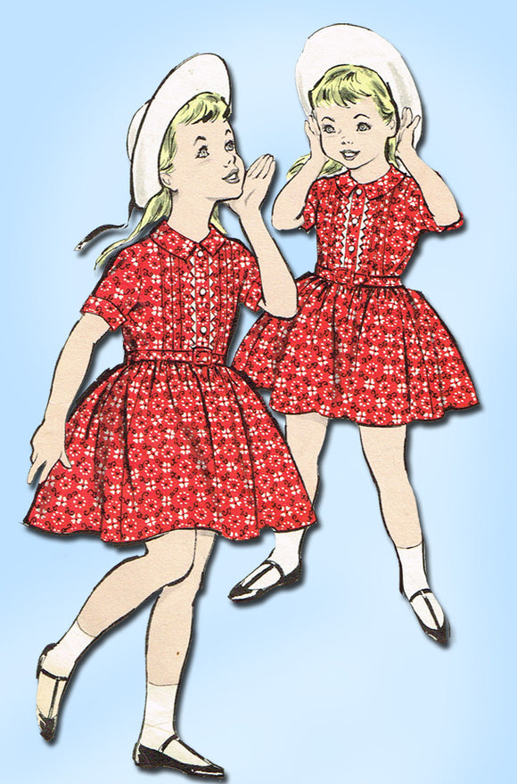1950s Vintage Advance Sewing Pattern Toddler Girls Shirtwaist Dress Size 4 23B