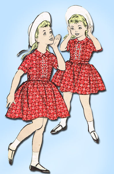 1950s Vintage Advance Sewing Pattern Toddler Girls Shirtwaist Dress Size 4 23B