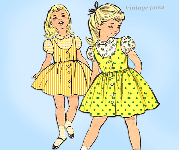 1950s Vintage Toddler Girls Jumper Dress Advance Sewing Pattern 9066 Size 5