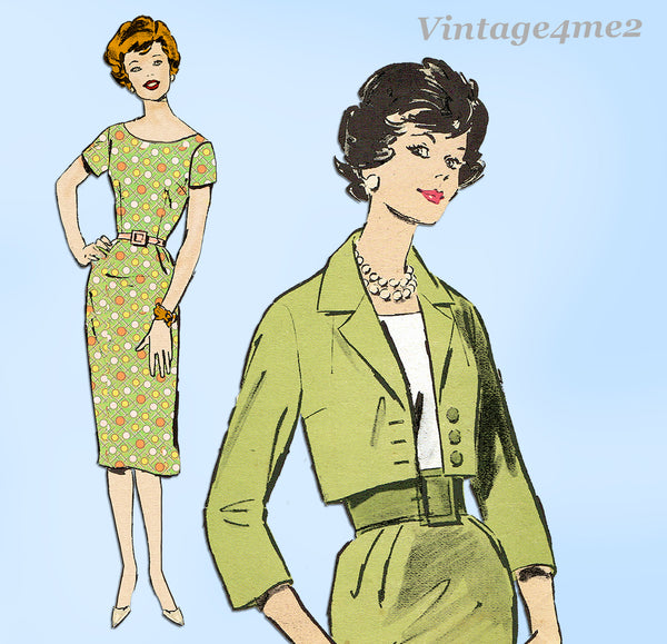 Advance 9295: 1960s Chic Misses Dress & Jacket Sz 36 B Vintage Sewing Pattern