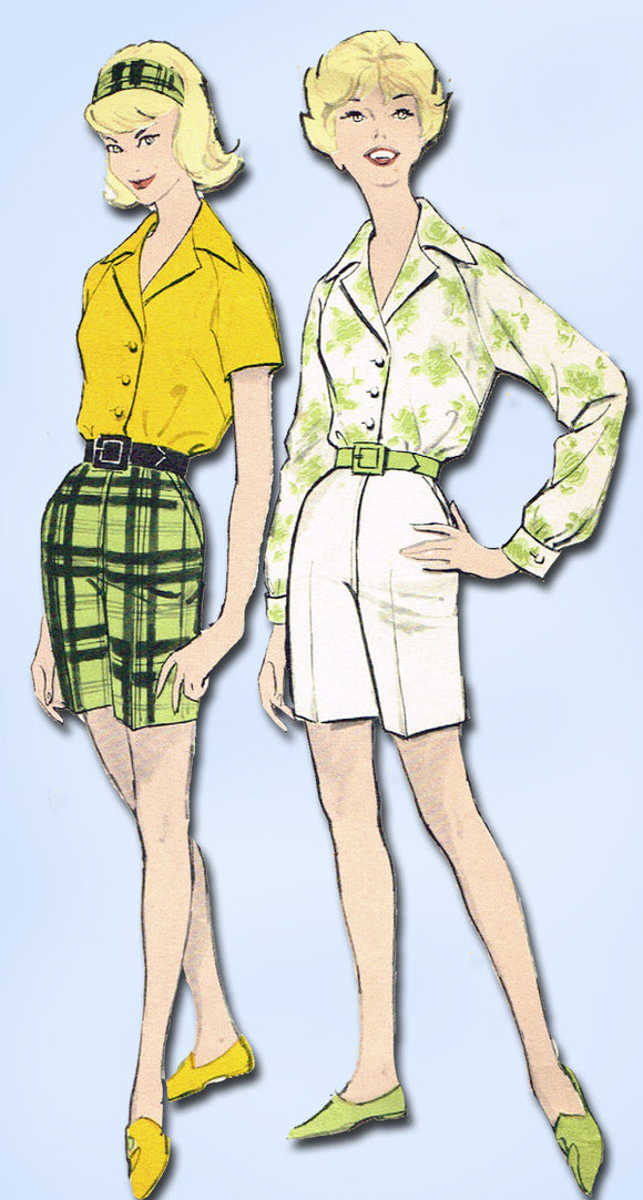 1960s Vintage Advance Sewing Pattern 9346 Uncut Misses Shorts & Blouse Sz 16 36B - Vintage4me2