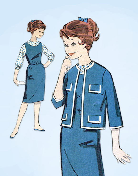 1960s Vintage Advance Sewing Pattern 9355 Uncut Little Girls Chub Deb Suit 30B