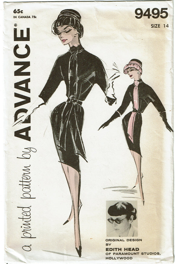 Advance 9495: 1950s Rare Uncut Edith Head Dress Size 34 B Vintage Sewing Pattern