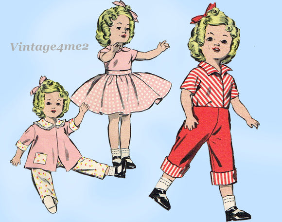 1950s Vintage Advance Sewing Pattern 9603 12inch Shirley Temple Doll Clothes Set