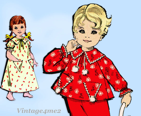 1960s Vintage Advance Sewing Pattern 9606 Toddler Girls Nightgown & Pajamas Size 3
