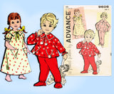 1960s Vintage Advance Sewing Pattern 9606 Toddler Girls Nightgown & Pajamas Size 3