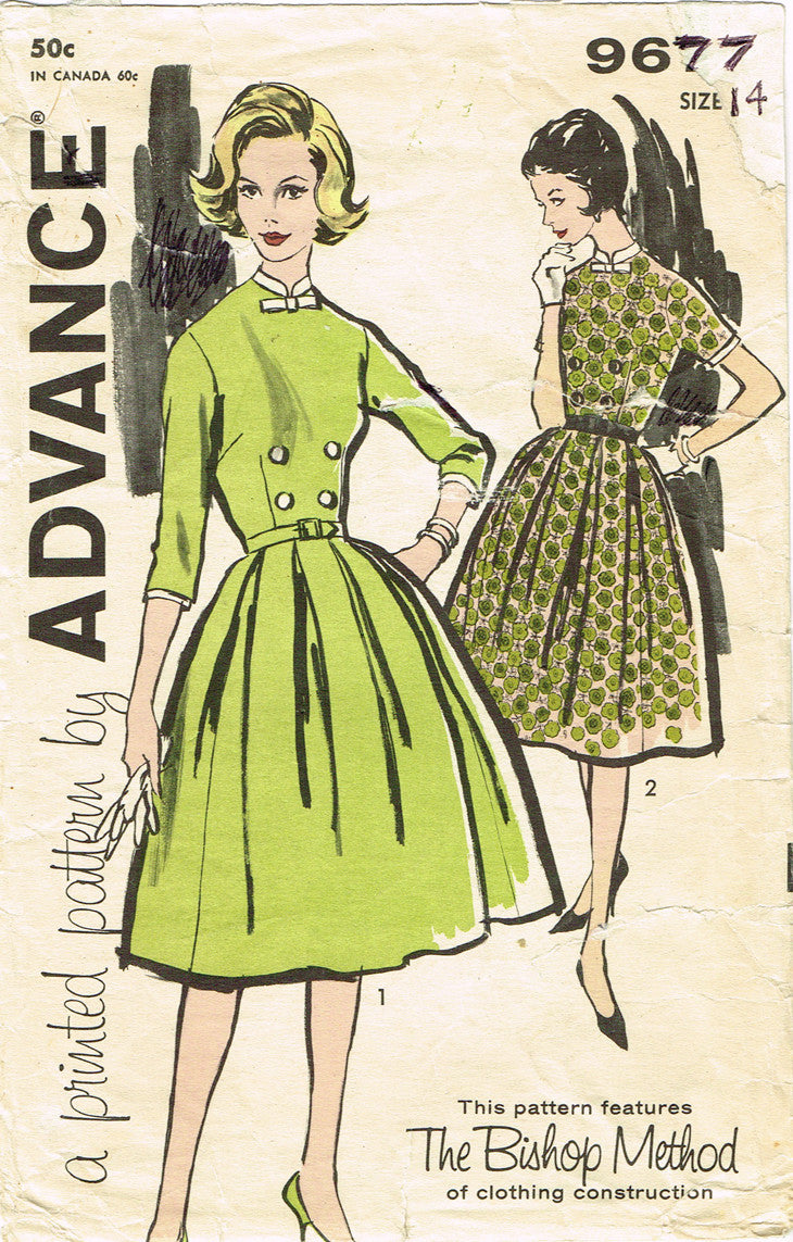 1950s Vintage Advance Sewing Pattern 9677 Misses Rockabilly Dress 34B ...