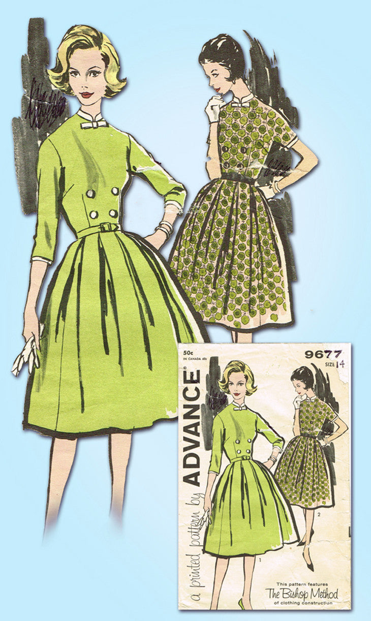 1950s Vintage Advance Sewing Pattern 9677 Misses Rockabilly Dress 34B ...