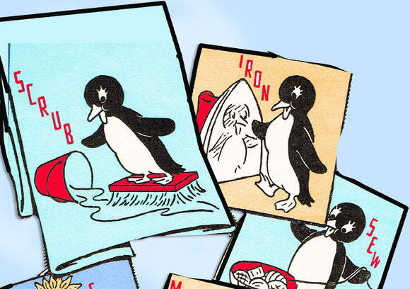 1950s Vintage Aunt Martha's Embroidery Transfer 3022 Uncut Penguin DOW Tea Towels - Vintage4me2