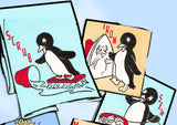1950s Vintage Aunt Martha's Embroidery Transfer 3022 Uncut Penguin DOW Tea Towels - Vintage4me2