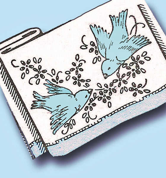 1940s Uncut Aunt Marthas Embroidery Transfer 3111 Flowers and Bird Pillowcases