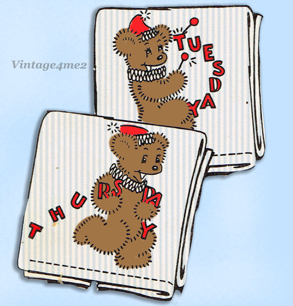 1940s VTG Aunt Martha's Embroidery Transfer 3121 Uncut Circus Bear DOW Tea Towels