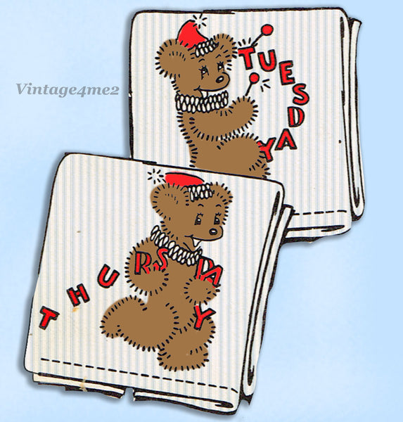 1940s VTG Aunt Martha's Embroidery Transfer 3121 Uncut Circus Bear DOW Tea Towels