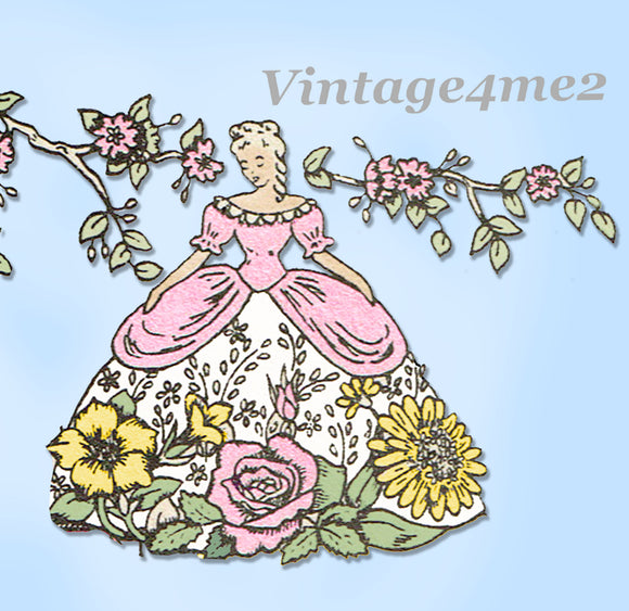 Crinoline Ladies Lady Garden Gal Belle Embroidery Iron-On Transfer
