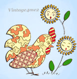 1950s Aunt Martha's Embroidery Transfer 3147 Uncut Applique Chicken Tea Towels