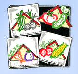 1950s Aunt Martha's Embroidery Transfer 3153 Uncut X-Stitch Veggie Tea Towels