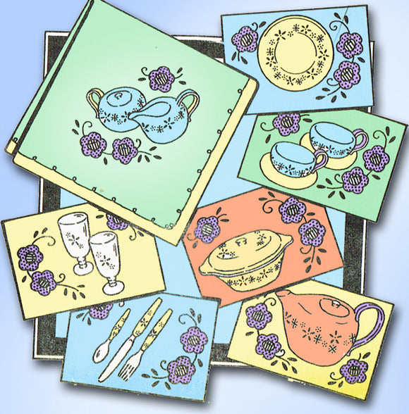 1960s VTG Aunt Martha's Embroidery Transfer 3640 Uncut Dish Tea Towel Motifs - Vintage4me2