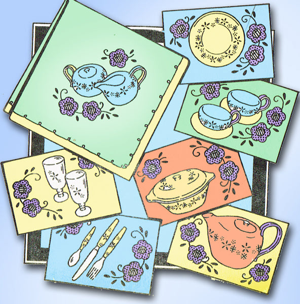 1960s VTG Aunt Martha's Embroidery Transfer 3640 Uncut Dish Tea Towel Motifs - Vintage4me2
