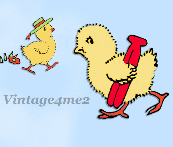 1950s Aunt Martha's Embroidery Transfer 9171 Uncut Chick DOW Tea Towels