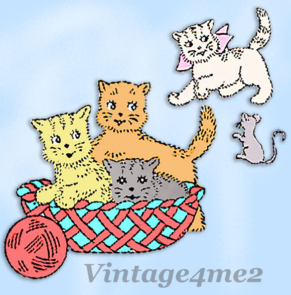Aunt Martha's Embroidery Transfer 9178: 1950s Uncut Kitten Pillow Top Motifs