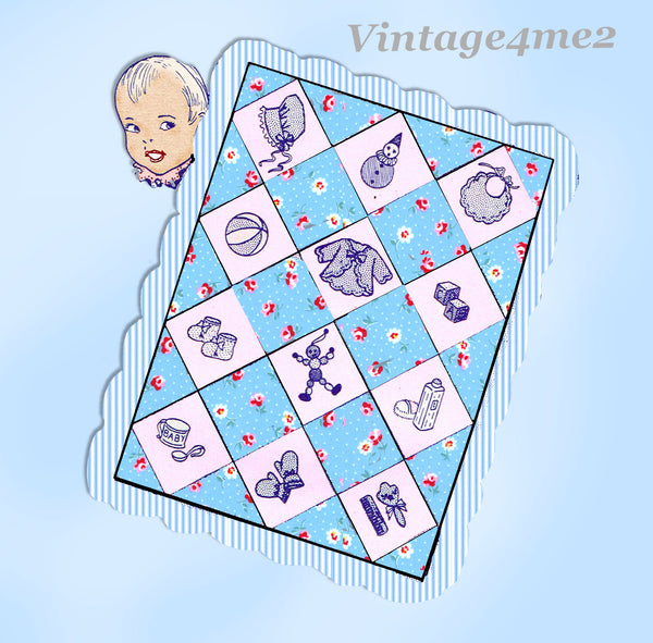 1940s Vintage Aunt Martha's Embroidery Transfer 9328 Uncut Baby Crib Quilt