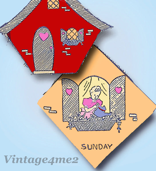 1940s VTG Aunt Martha's Embroidery Transfer 9330 Uncut Window Bride Tea Towels