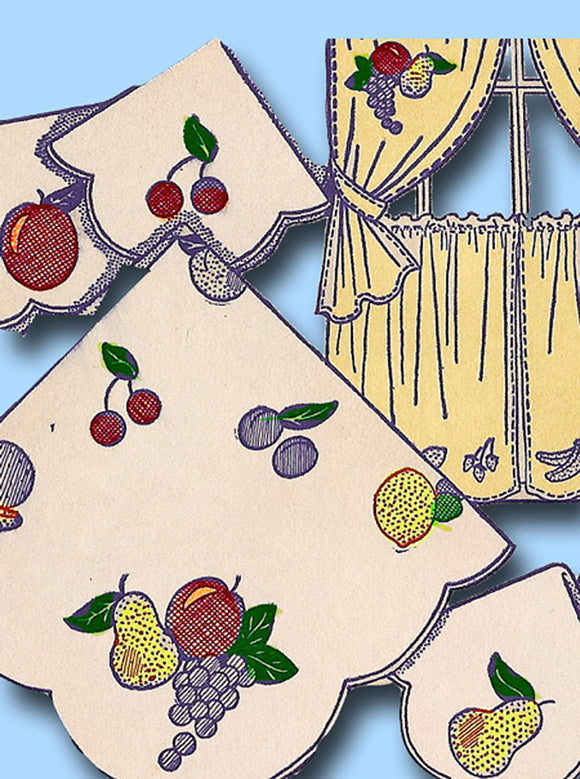 1950s Charming Fruit Luncheon Set Uncut Aunt Martha's Embroidery Transfer 9332 - Vintage4me2