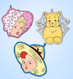 1950s VTG Aunt Martha's Embroidery Transfer 9374 Uncut Boy and Gal Potholder Set