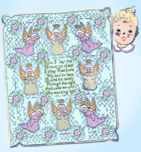 1940s Vintage Aunt Martha's Embroidery Transfer 9549 Uncut Angel Baby Quilt - Vintage4me2