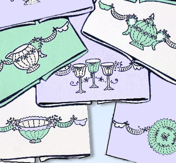 1950s VTG Aunt Martha's Embroidery Transfer 9629 Uncut Dish Motif Tea Towels - Vintage4me2
