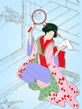 1920s Anchor Embroidery Transfer Uncut 13 x 30 Inch Asian Lady Framed Picture - Vintage4me2