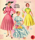 1950s Australian Home Journal Magazine & 3 Dress Patterns Aug 1955 Size 36 B