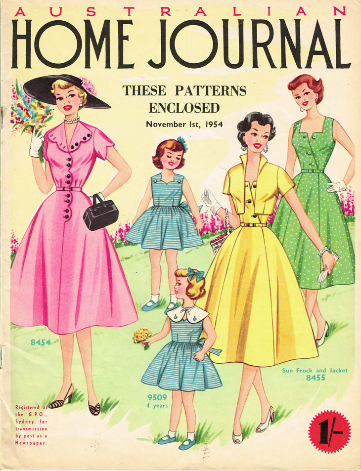1950s Australian Home Journal Magazine & 3 Dress Patterns Nov 1954 Siz –  Vintage4me2