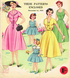 1950s Australian Home Journal Magazine & 3 Dress Patterns Nov 1954 Size 36 B