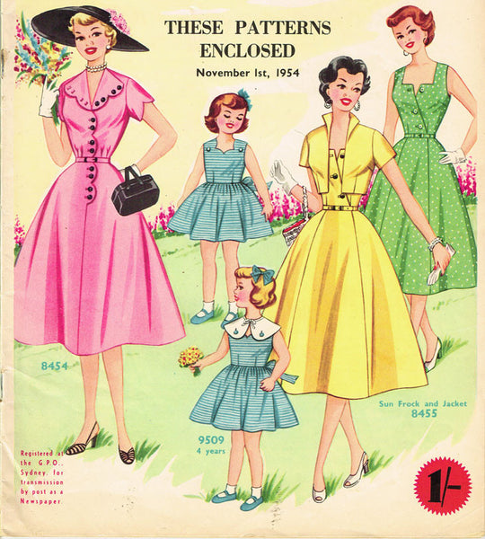 1950s Australian Home Journal Magazine & 3 Dress Patterns Nov 1954 Siz –  Vintage4me2