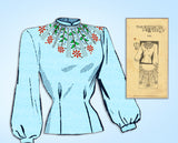 1940s Vintage American Weekly Sewing Pattern 3161 Uncut Embroidered Blouse 34 B