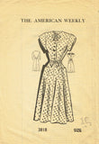 American Weekly 3818: 1940s Misses Keyhole Dress Sz 34 B Vintage Sewing Pattern - Vintage4me2