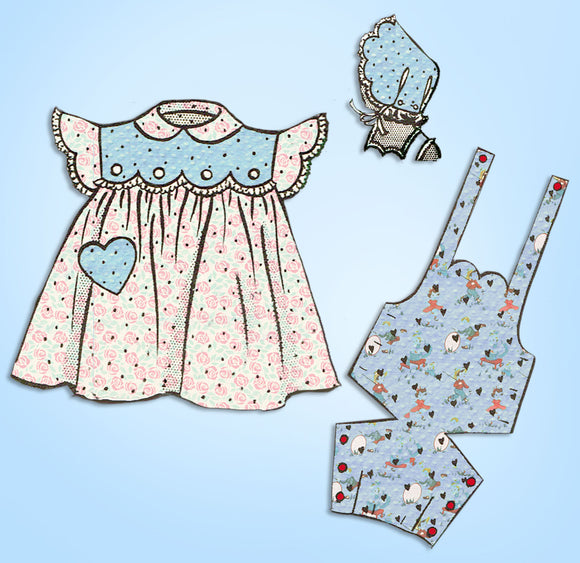 1950s Vintage American Weekly Sewing Pattern 3825 Baby Dress & Romper Size 2