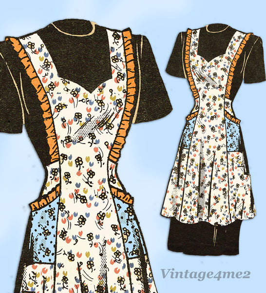 American Weekly 3853: 1940s Misses WWII Apron Sz 32-34 B Vintage Sewing Pattern - Vintage4me2