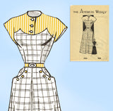 1950s Vintage American Weekly Sewing Pattern 3868 Cute Misses Day Dress Sz 30 B