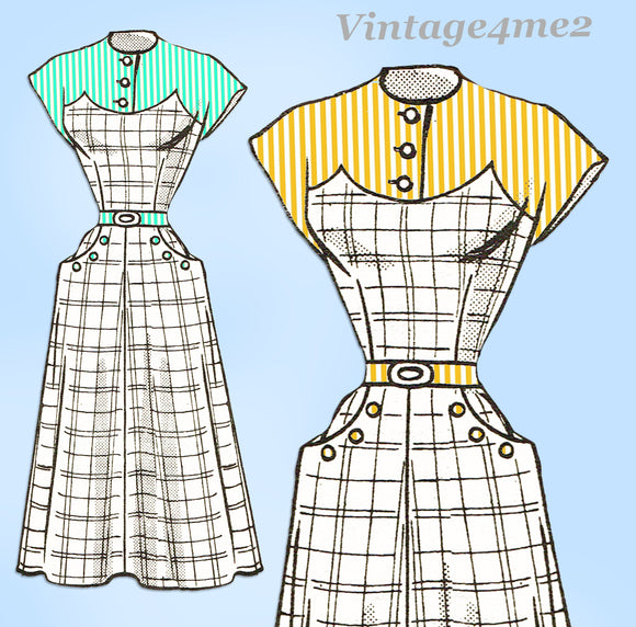 1950s Vintage American Weekly Sewing Pattern 3868 Cute Misses Day Dress Sz 30 B