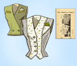 1940s Vintage American Weekly Sewing Pattern 3872 Misses Weskit Vest Sz 34 Bust