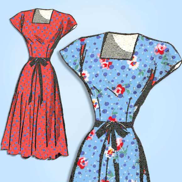 1940s Vintage American Weekly Sewing Pattern 3873 Simple Misses Dress Sz 36 Bust