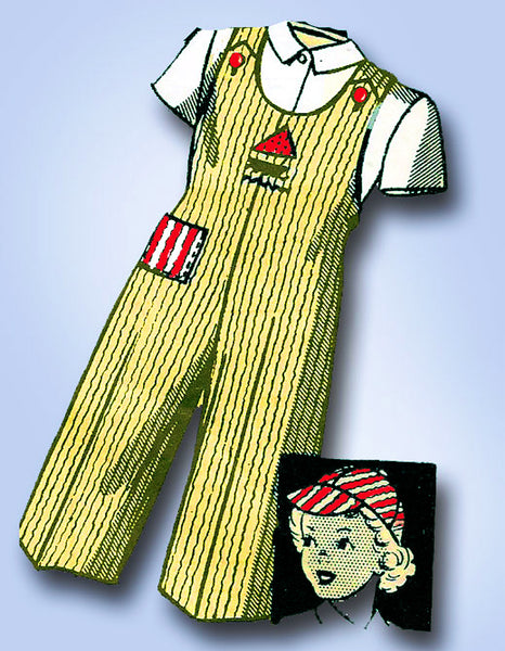 1940s Vintage Mail Order Pattern 3879 Uncut Toddlers Overalls Jacket & Cap Sz 3